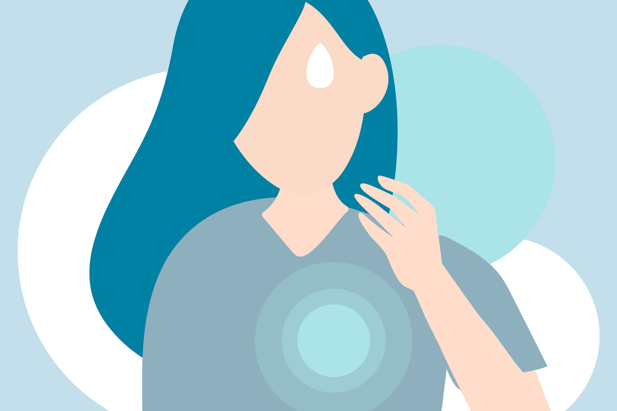 Gezeichnete Frau hält sich die schmerzende Wange, Symbol für Entzündung im Körper